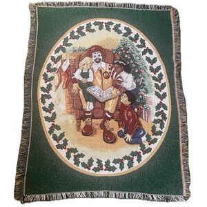 Vintage 1990s Ronald McDonald House Christmas Woven Tapestry Throw Blanket USA